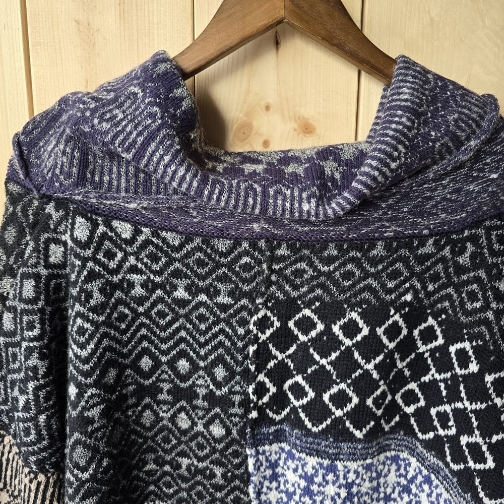Free People Patchwork Cowl Neck Oversized Knit Pullover Sweater Womens Small - Picture 9 of 11